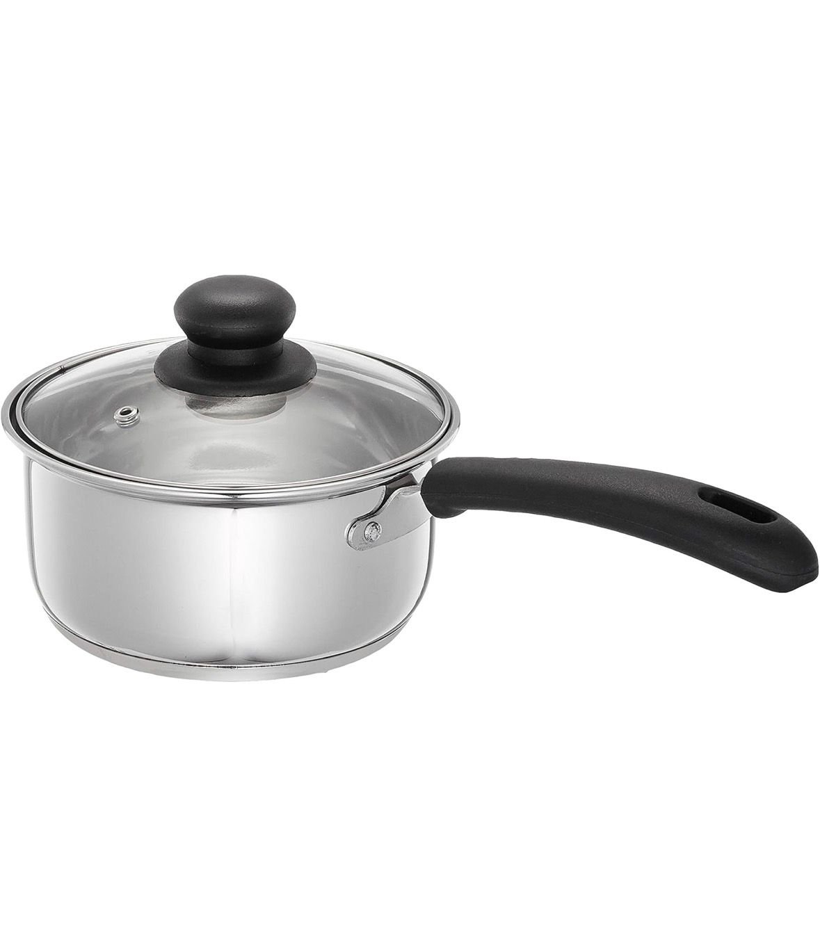 Brand - Solimo Stainless Steel Saucepan with Glass Lid | Induction Base | 16 cm | 1500 ml